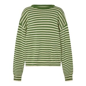 Sonderhaus Green and White Striped 100% Cotton Sweater size Medium
